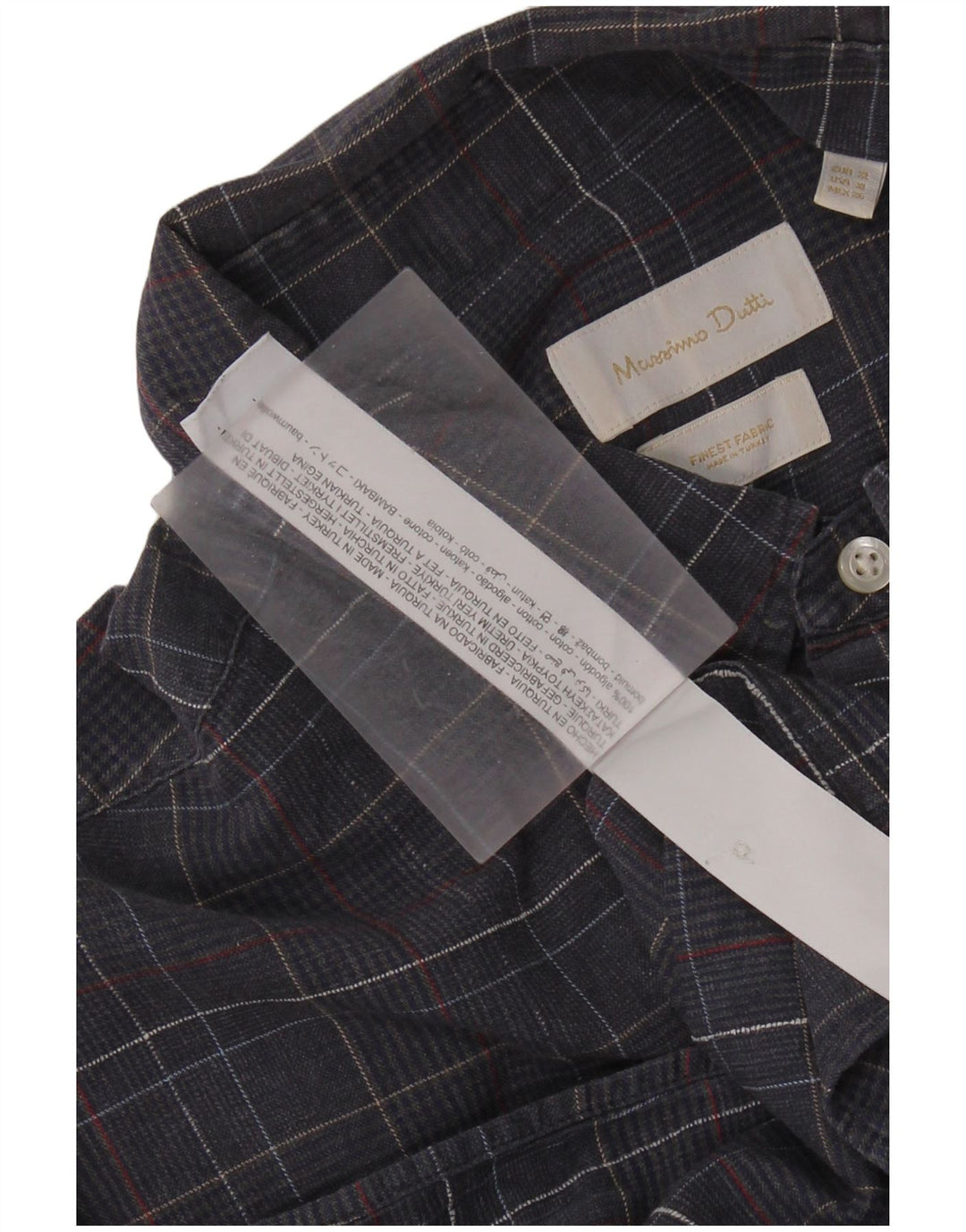 MASSIMO DUTTI Mens Shirt XL Navy Blue Houndstooth Cotton