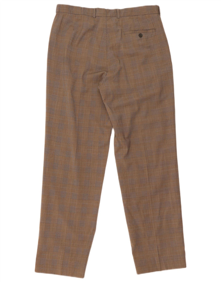 Marks & Spencer Mens Pegged Suit Trousers W34 L31 Brown Check Polyester