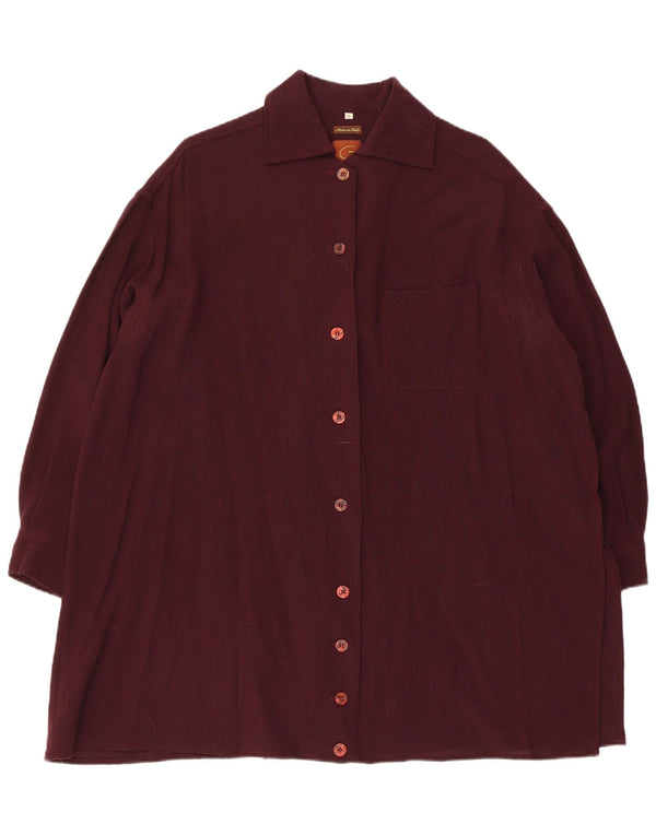 Gigli Womens Oversized Long Sleeve Shirt Dress UK 10 Small Maroon Viscose