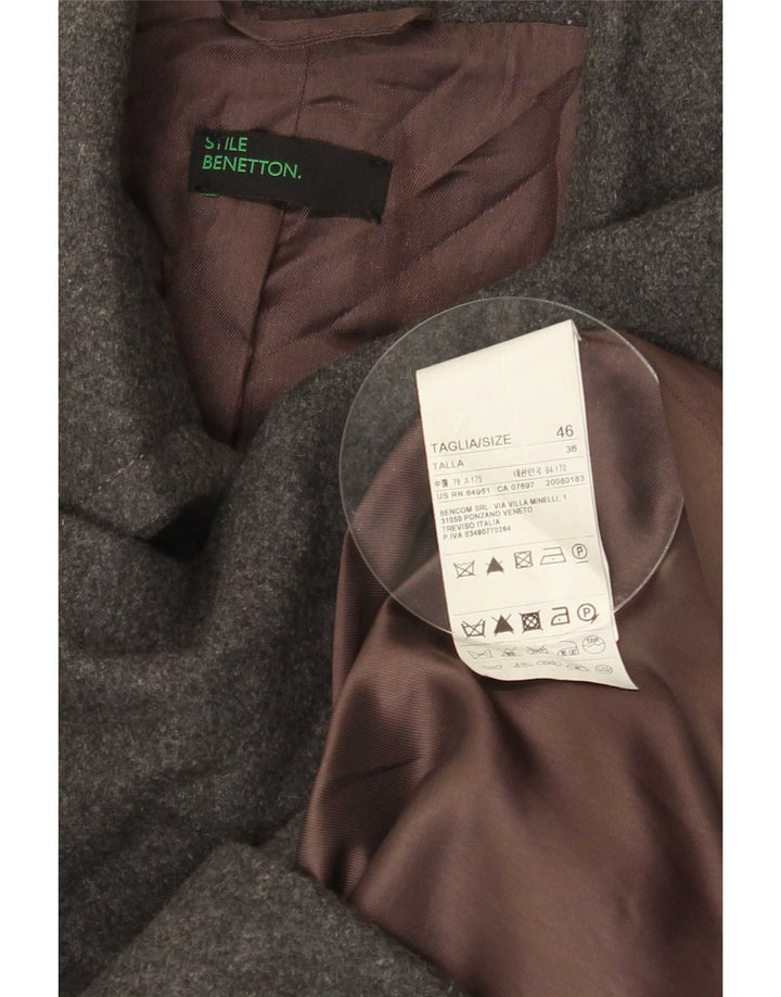 Benetton Womens Overcoat IT 46 Large Grey Wool