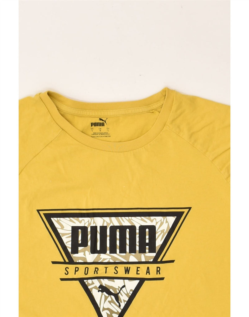 PUMA Womens Graphic T-Shirt Top UK 16 Large Yellow Cotton | Vintage Puma | Thrift | Second-Hand Puma | Used Clothing | Messina Hembry 