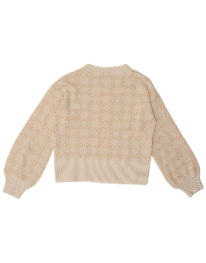 Guess Girls Abstract Pattern Crew Neck Jumper Sweater 13-14 Years Beige