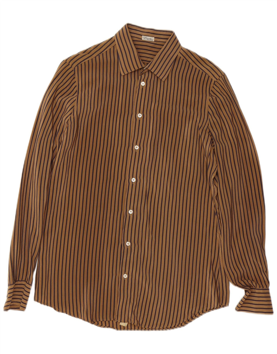 TORRAS Mens Shirt Size 38 Medium Brown Pinstripe Silk