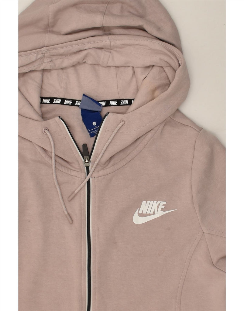 NIKE Womens Graphic Zip Hoodie Sweater UK 16 Large Beige | Vintage Nike | Thrift | Second-Hand Nike | Used Clothing | Messina Hembry 