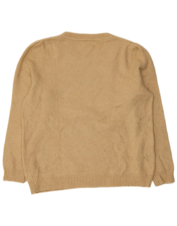 Fat Face Womens Crew Neck Jumper Sweater UK 14 Large Beige Floral Acrylic