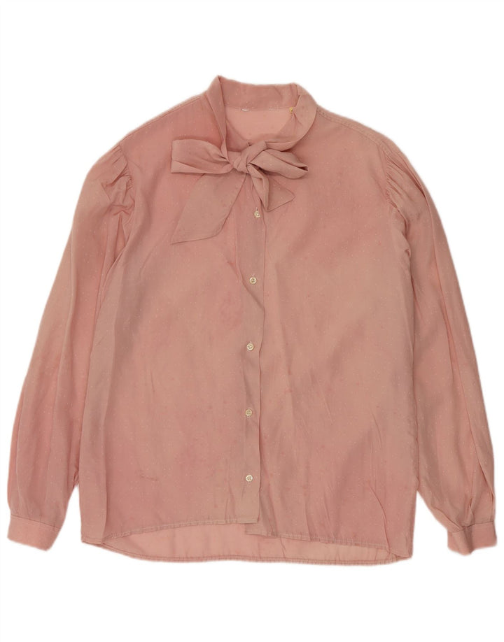 Vintage Womens Front Tie Shirt Blouse IT 46 Large Pink Geometric