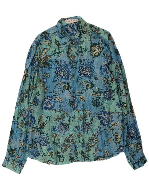 Vintage Mens Shirt 2XL Blue Floral Silk
