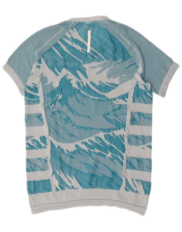 Adidas Mens Abstract Pattern T-Shirt Top Medium Blue Polyester