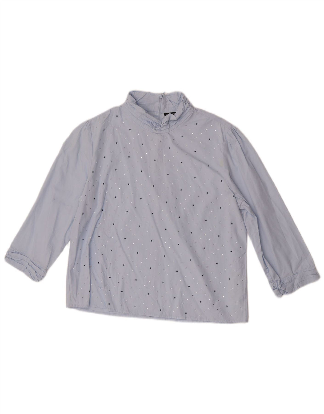 Zara Womens 3/4 Sleeve Blouse Top UK 14 Medium Blue Cotton