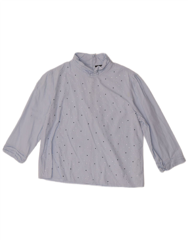 Zara Womens 3/4 Sleeve Blouse Top UK 14 Medium Blue Cotton