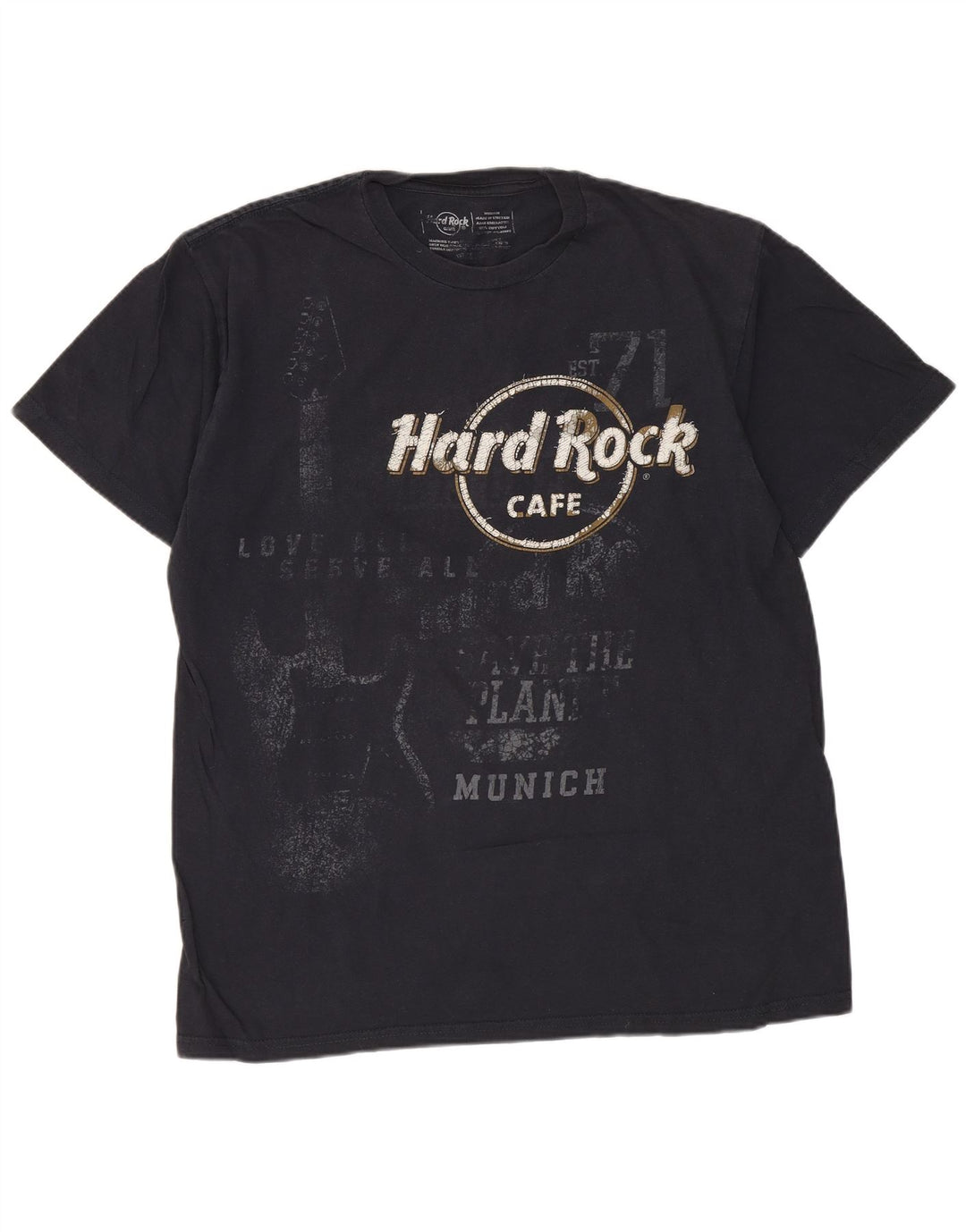 HARD ROCK CAFE Mens Munich Graphic T-Shirt Top Medium Navy Blue Cotton