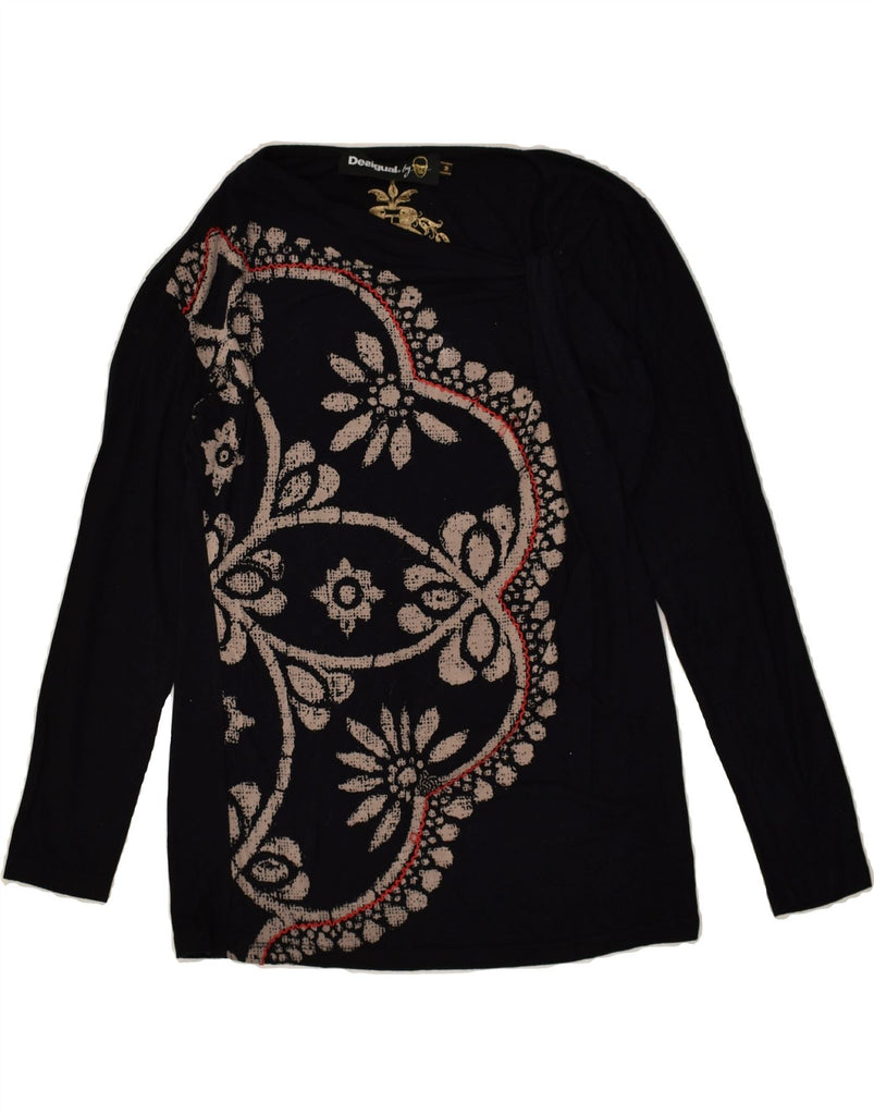 DESIGUAL Womens Top Long Sleeve UK 14 Medium Black Floral | Vintage Desigual | Thrift | Second-Hand Desigual | Used Clothing | Messina Hembry 