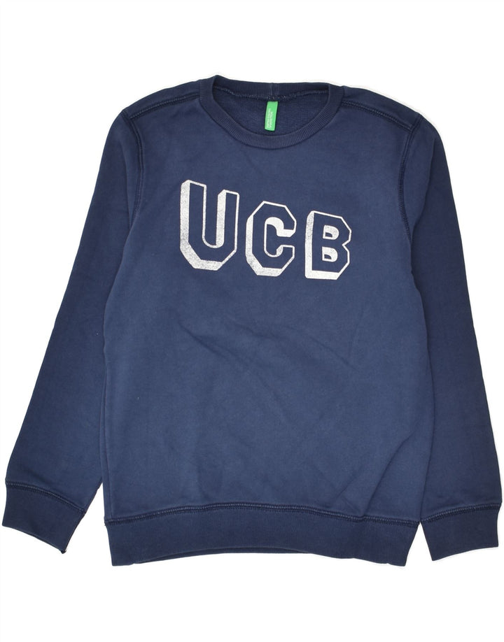 BENETTON Boys Graphic Sweatshirt Jumper 15-16 Years Navy Blue | Vintage Benetton | Thrift | Second-Hand Benetton | Used Clothing | Messina Hembry 