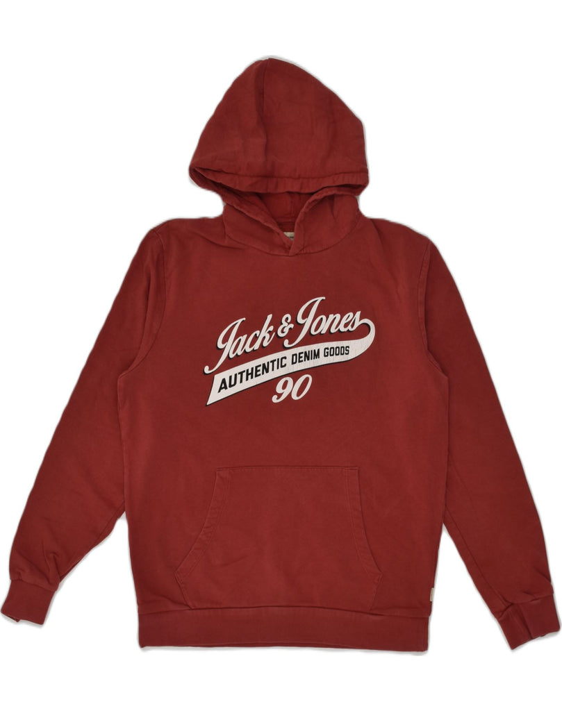 JACK & JONES Mens Graphic Hoodie Jumper Medium Red Cotton | Vintage Jack & Jones | Thrift | Second-Hand Jack & Jones | Used Clothing | Messina Hembry 