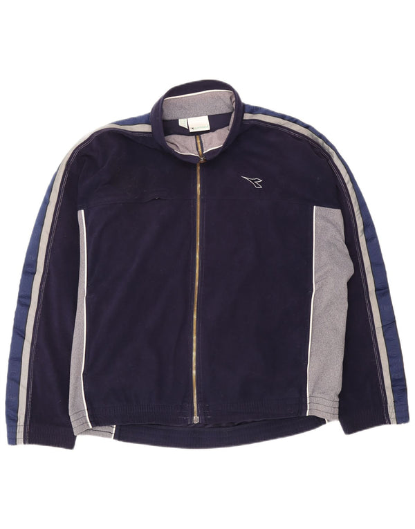 Diadora Mens Velour Full Tracksuit UK 42 Large Navy Blue Colourblock