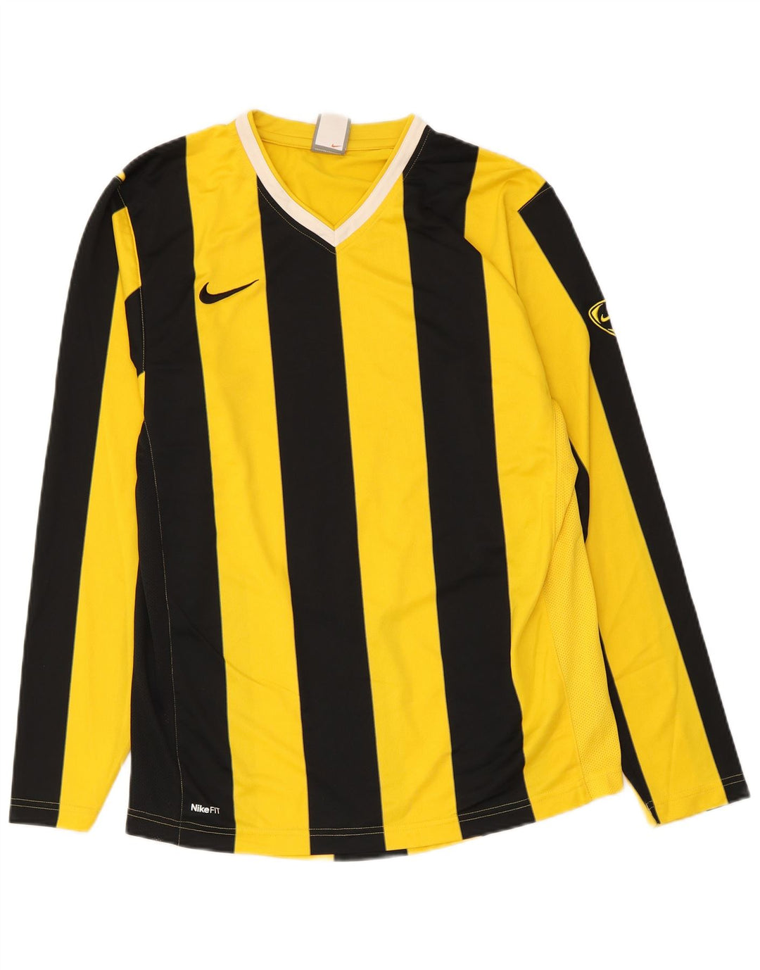 Nike Mens Top Long Sleeve UK 39/41 Medium Yellow Striped Polyester