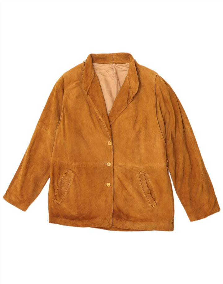 Vintage Womens 3 Button Suede Blazer Jacket IT 48 XL Brown Leather
