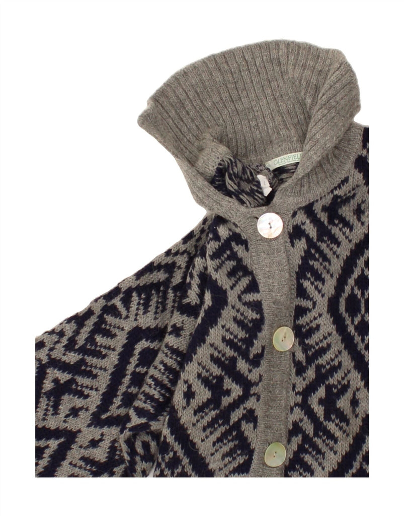 GLENFIELD Womens Cardigan Sweater UK 16 Large Grey Geometric Wool Vintage Glenfield and Second-Hand Glenfield from Messina Hembry 