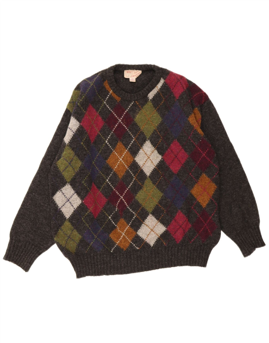 Rifle Mens Crew Neck Jumper Sweater XL Grey Argyle/Diamond Wool