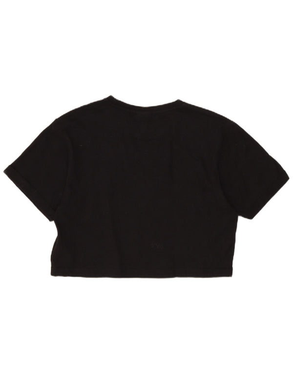 Ellesse Womens Loose Fit Crop Graphic T-Shirt Top UK 6 XS Black Cotton