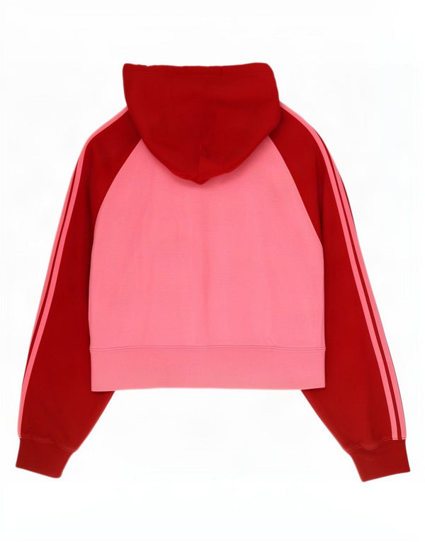 Adidas Womens Crop Oversized Hoodie Jumper UK 6 XS Pink Colourblock Cotton