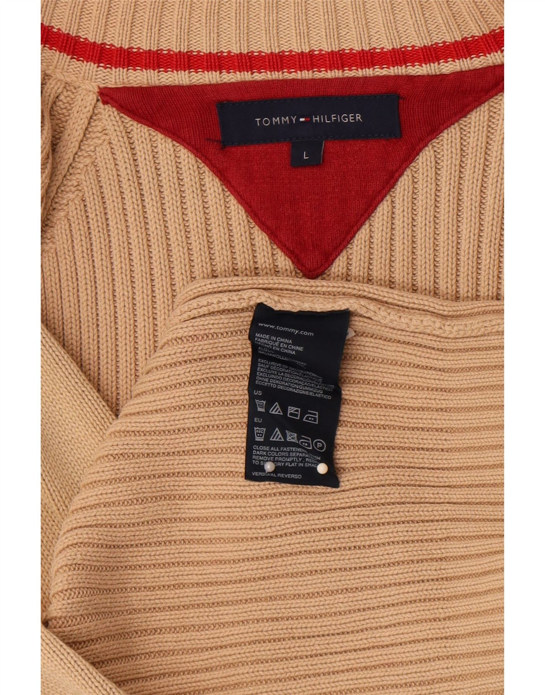 Tommy Hilfiger Mens Cardigan Sweater Large Beige Cotton