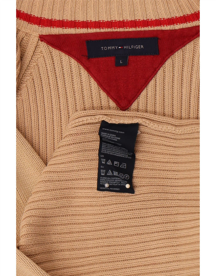 Tommy Hilfiger Mens Cardigan Sweater Large Beige Cotton