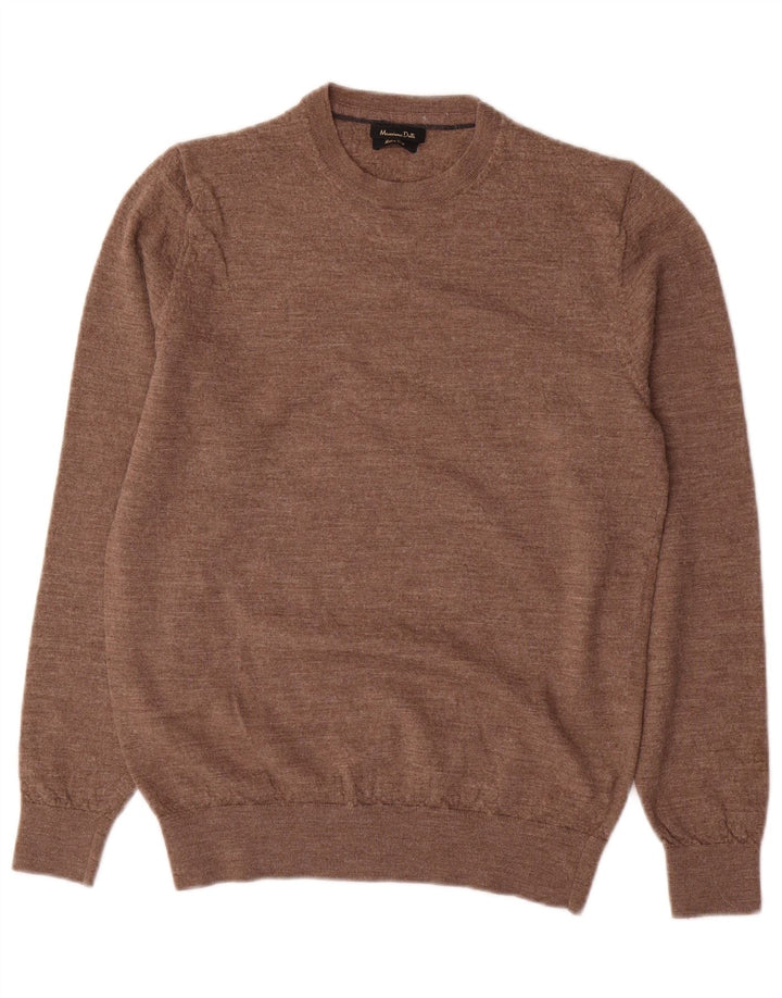 Massimo Dutti Womens Crew Neck Jumper Sweater UK 14 Large Brown Wool