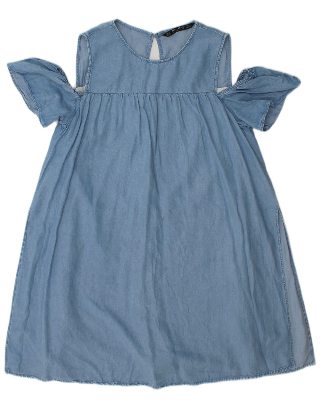 Zara Womens Off Shoulder Oversized A-Line Dress UK 10 Small Blue Lyocell
