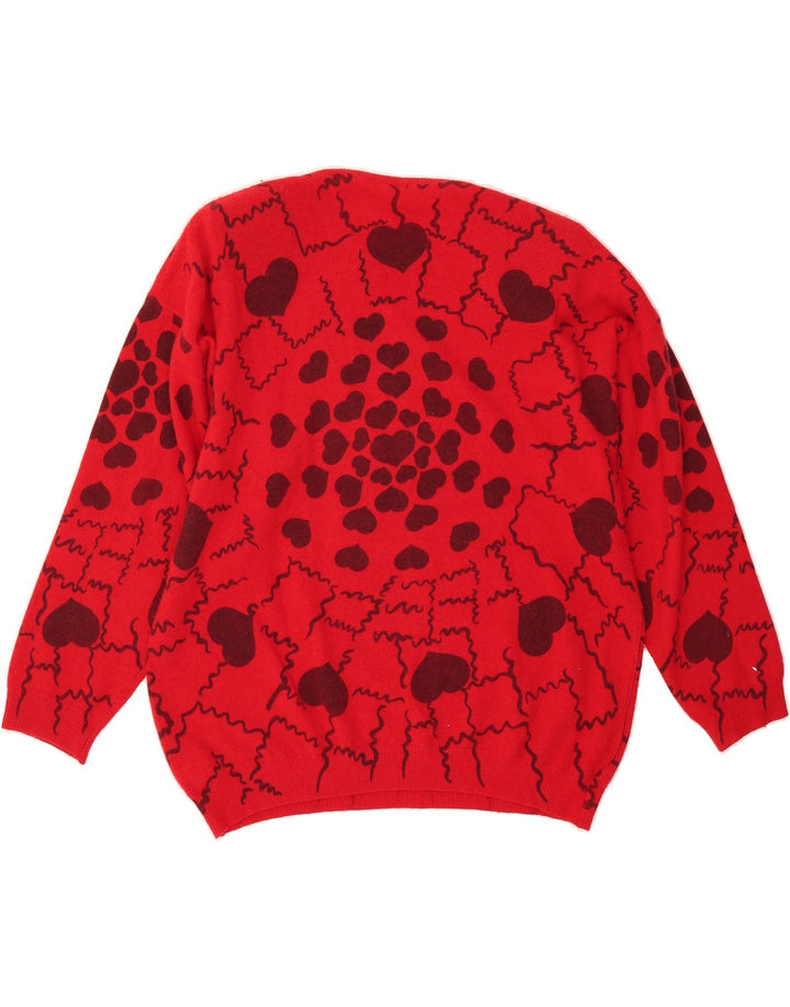 VINTAGE Womens Oversized Graphic Crew Neck Jumper Sweater UK 10 Small Red Vintage Vintage and Second-Hand Vintage from Messina Hembry 
