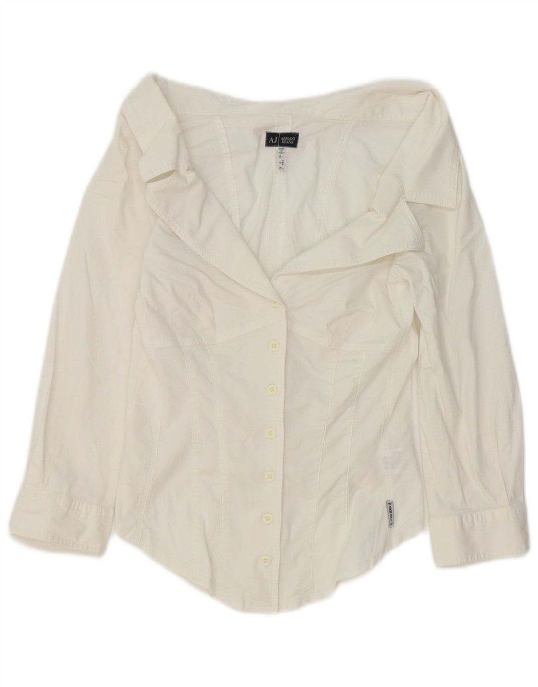 Armani Jeans Womens 3/4 Sleeve Crop Shirt IT 42 Medium White Cotton