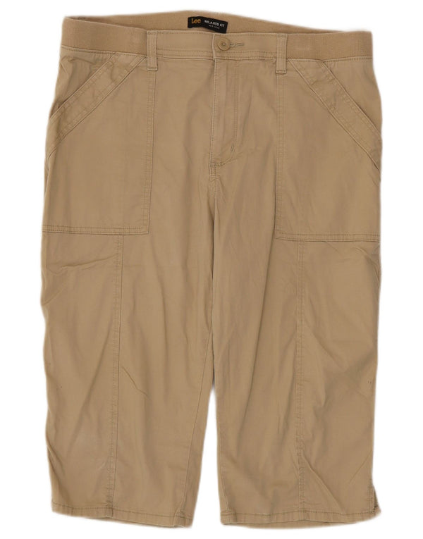 Lee Womens Mid Rise Relaxed Fit Bermuda Shorts US 14 XL W34 Beige Cotton
