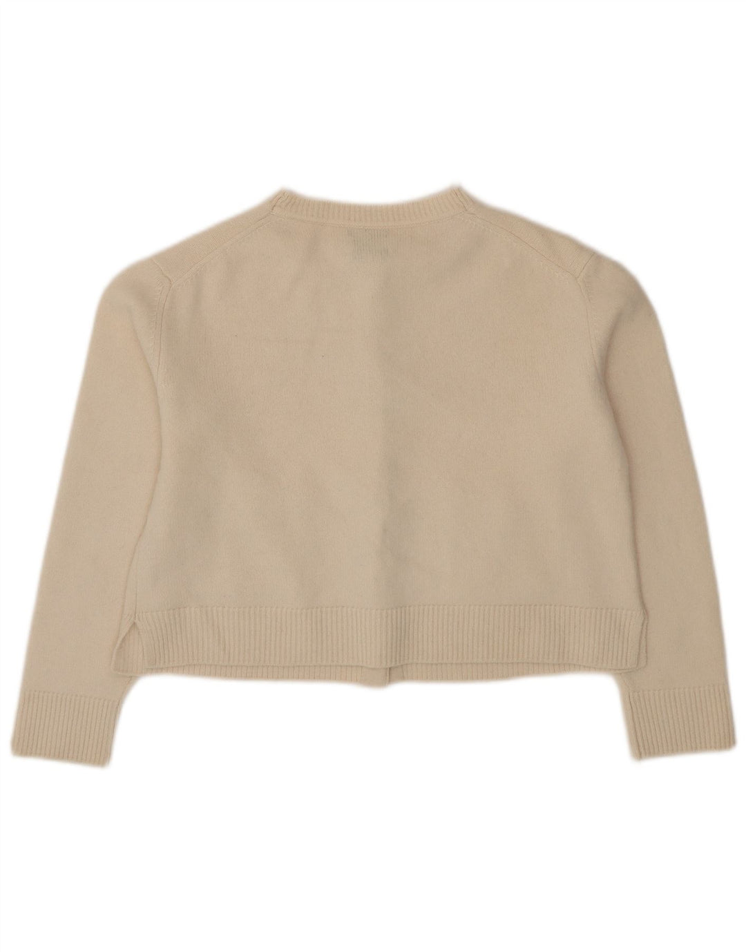 Massimo Dutti Womens Crop Cardigan Sweater UK 14 Medium Beige Wool