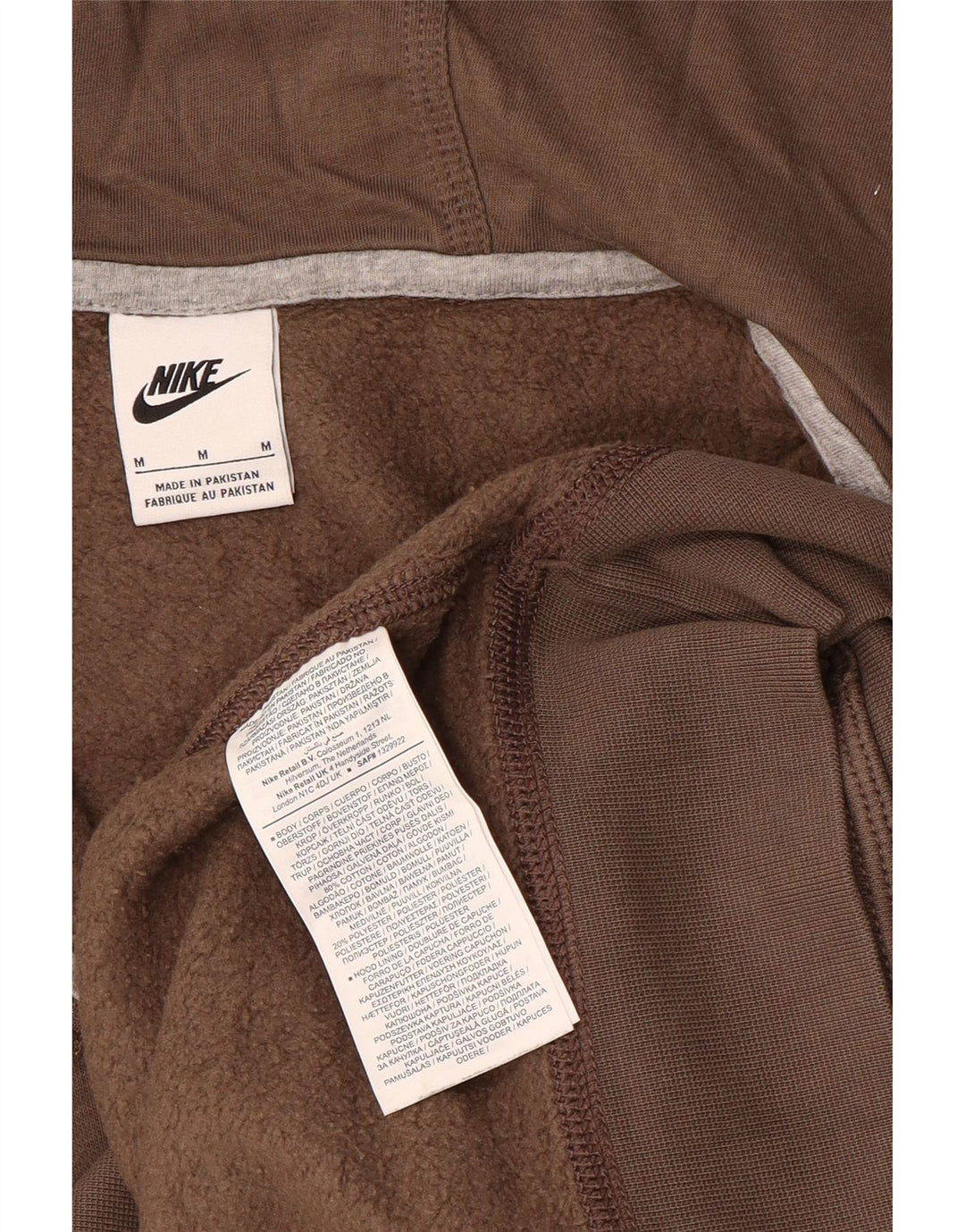 Nike Mens Zip Hoodie Sweater Medium Brown Cotton