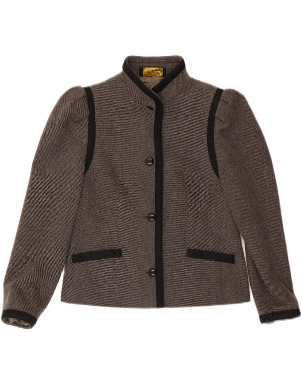 Vintage Womens 4 Button Blazer Jacket UK 36 Small Grey Colourblock