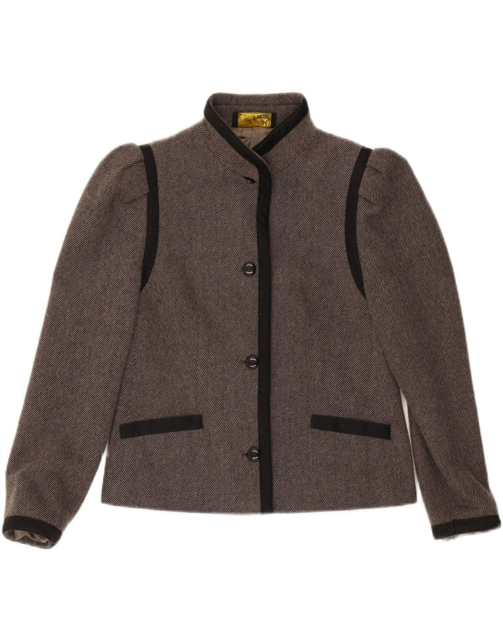 Vintage Womens 4 Button Blazer Jacket UK 36 Small Grey Colourblock