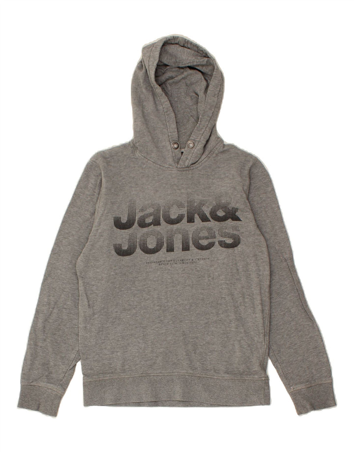 JACK & JONES Mens Graphic Hoodie Jumper Small Grey Cotton Vintage Jack & Jones and Second-Hand Jack & Jones from Messina Hembry 