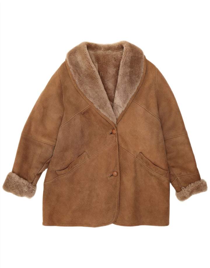 Vintage Womens Shearling Jacket UK 12 Medium Brown Classic