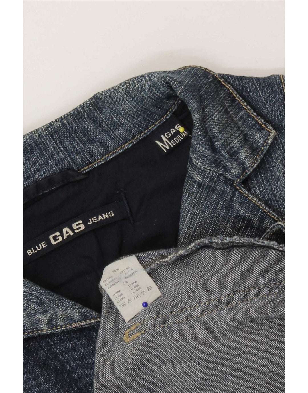 Gas Womens 3 Button Denim Blazer Jacket UK 12 Medium Blue Cotton