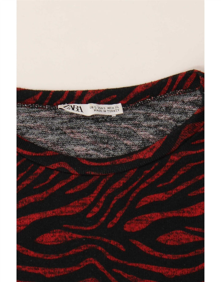 Zara Womens Top Long Sleeve UK 10 Small Red Animal Print