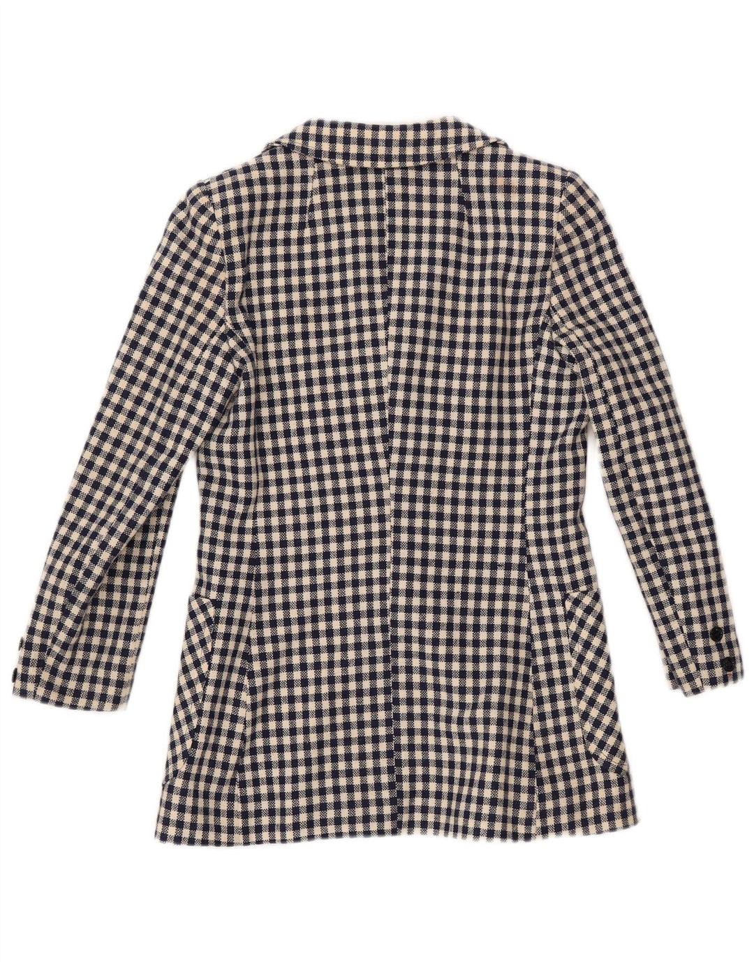 VINTAGE Womens 3 Button Blazer Jacket UK 10 Small Navy Blue Gingham