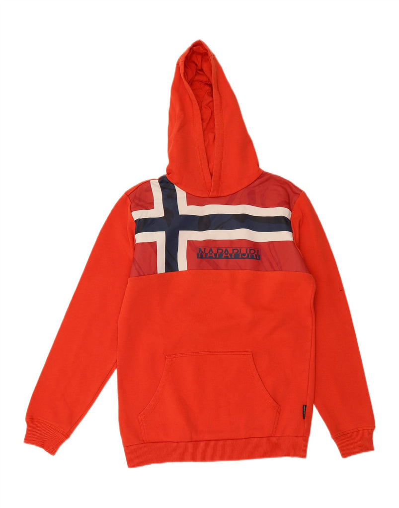 NAPAPIJRI Boys Graphic Hoodie Jumper 15-16 Years Red Colourblock Cotton Vintage Napapijri and Second-Hand Napapijri from Messina Hembry 