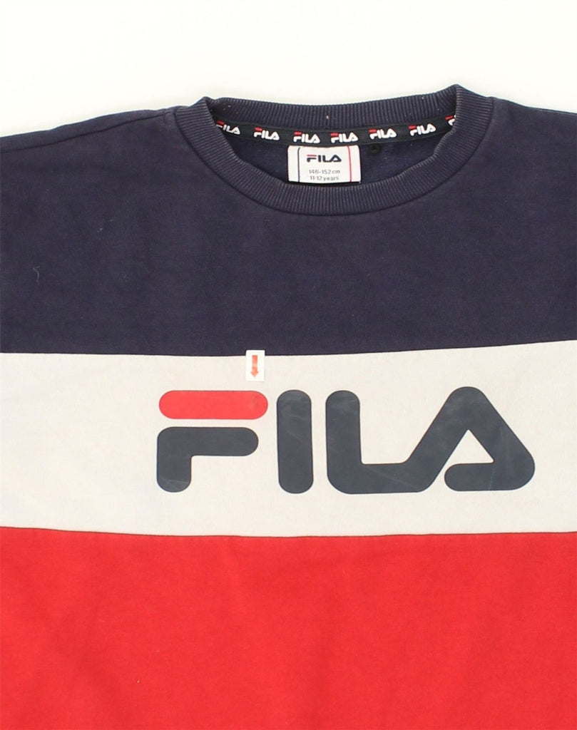 FILA Boys Graphic Sweatshirt Jumper 11-12 Years Multicoloured Colourblock | Vintage Fila | Thrift | Second-Hand Fila | Used Clothing | Messina Hembry 