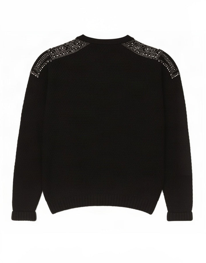Topshop Womens Crew Neck Jumper Sweater UK 12 Medium Black Viscose