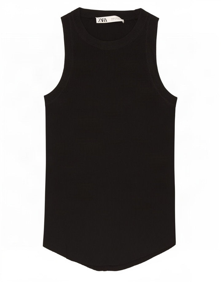 Zara Womens Vest Top UK 12 Medium Black Viscose