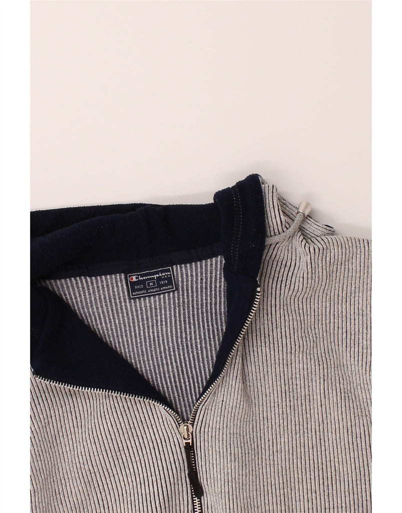 CHAMPION Womens Zip Hoodie Sweater UK 14 Medium Grey Pinstripe Cotton Vintage Champion and Second-Hand Champion from Messina Hembry 
