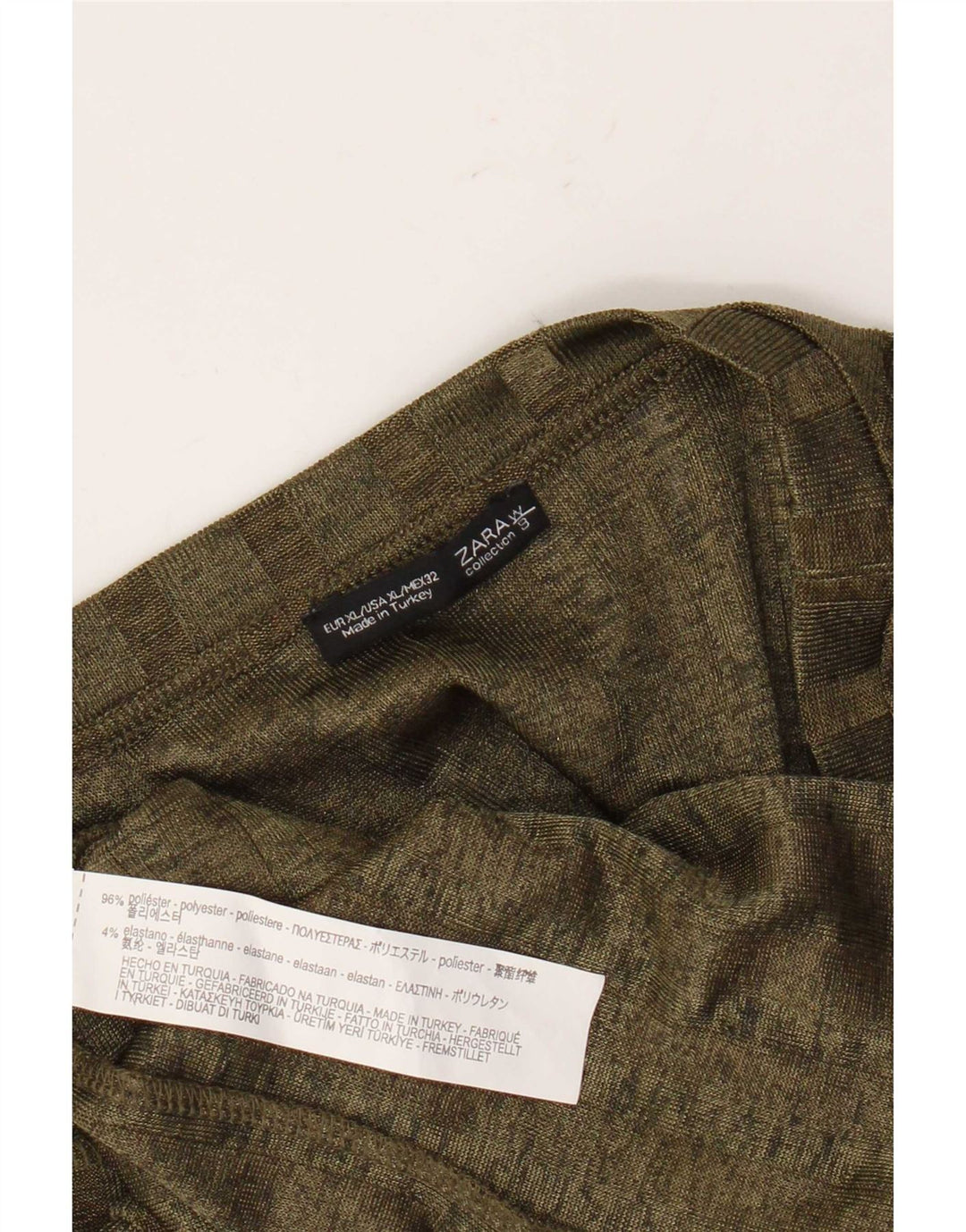 Zara Womens T-Shirt Top UK 18 XL Khaki Striped Polyester