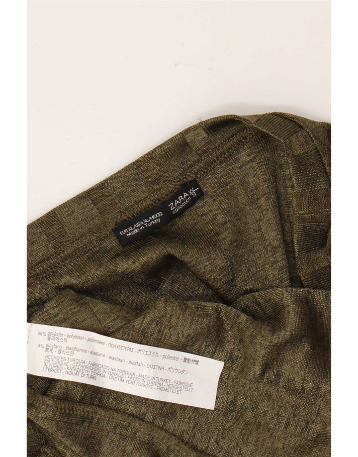 Zara Womens T-Shirt Top UK 18 XL Khaki Striped Polyester