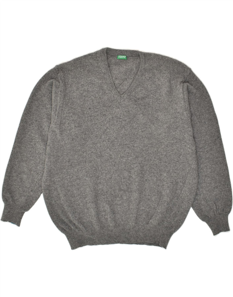 BENETTON Mens V-Neck Jumper Sweater Large Grey New Wool | Vintage Benetton | Thrift | Second-Hand Benetton | Used Clothing | Messina Hembry 