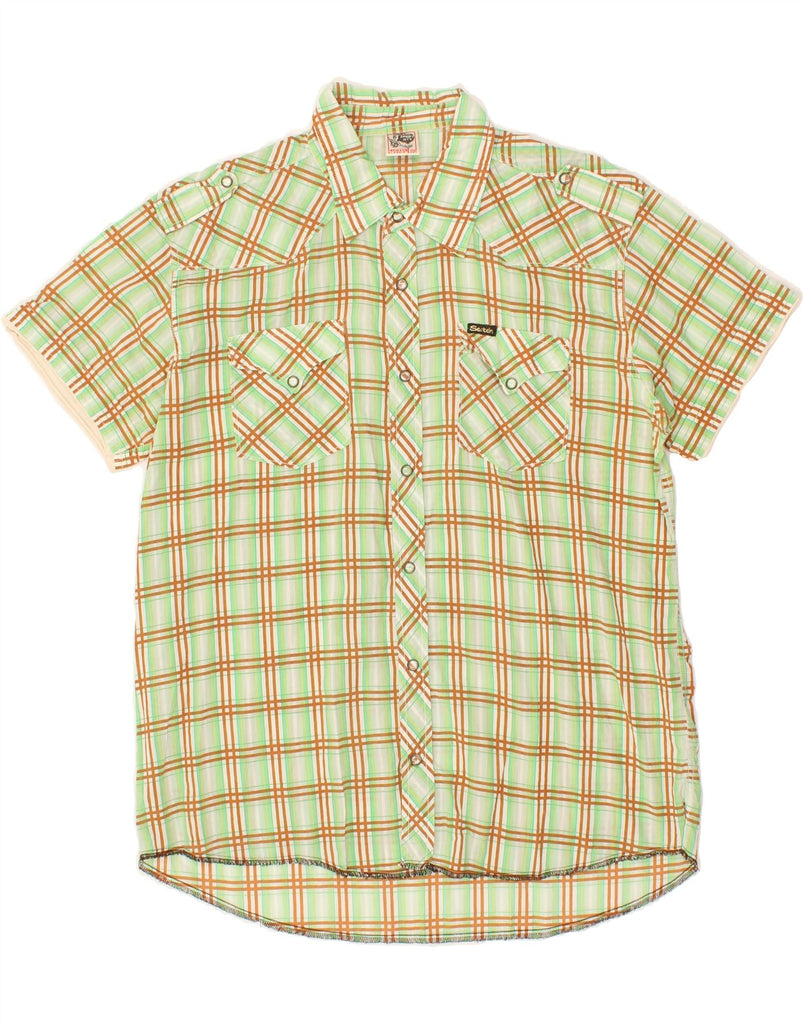 VINTAGE Mens Short Sleeve Shirt XL Green Check Cotton Vintage Vintage and Second-Hand Vintage from Messina Hembry 